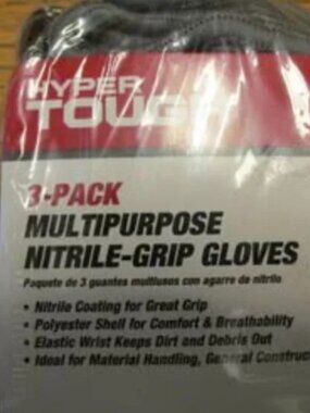 H26- NIP (3) Pairs Multipurpose Nitrile Grip Gloves